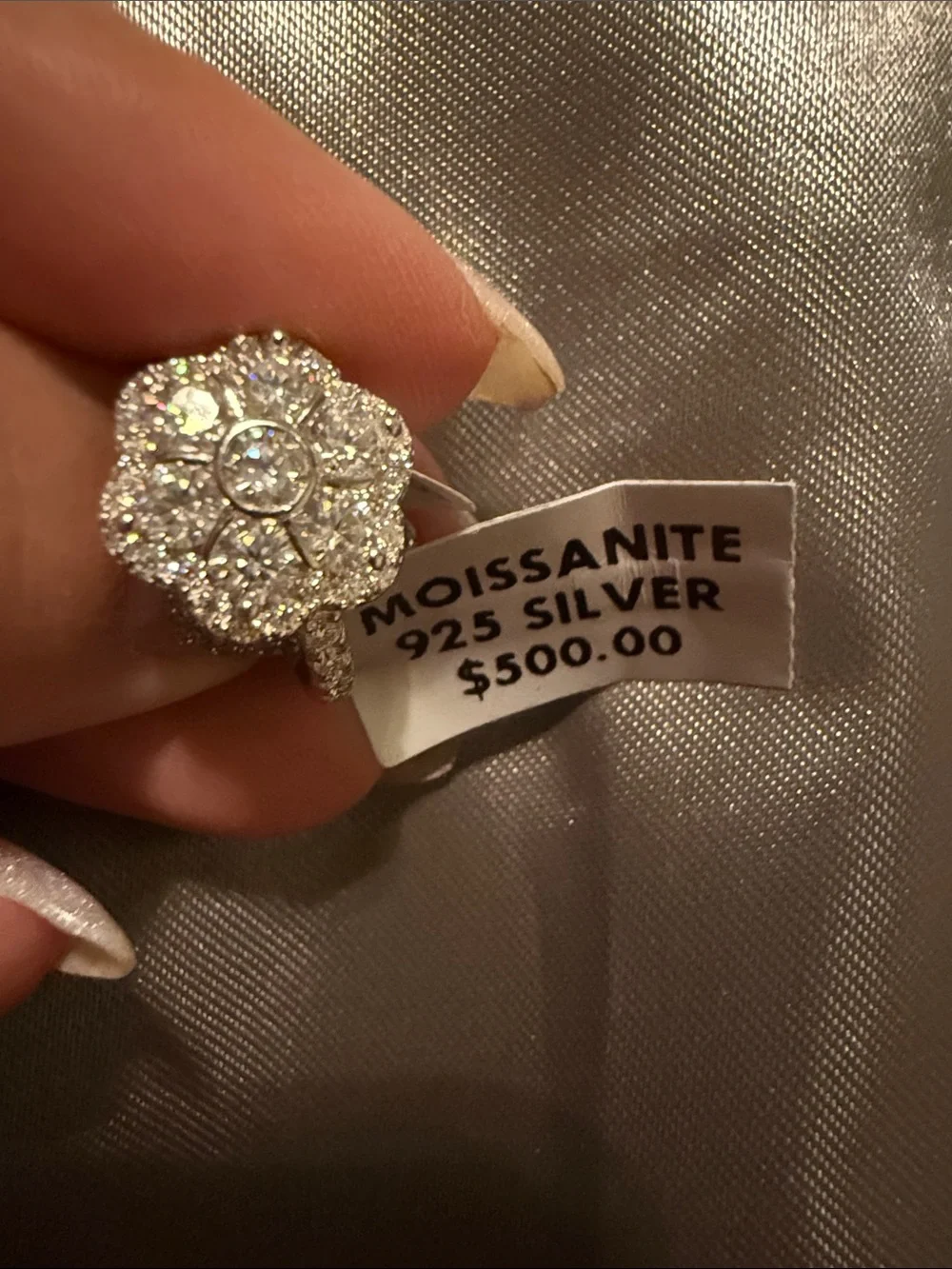 Sterling Silver 9.25 Moissanite Flower Ring Size 6